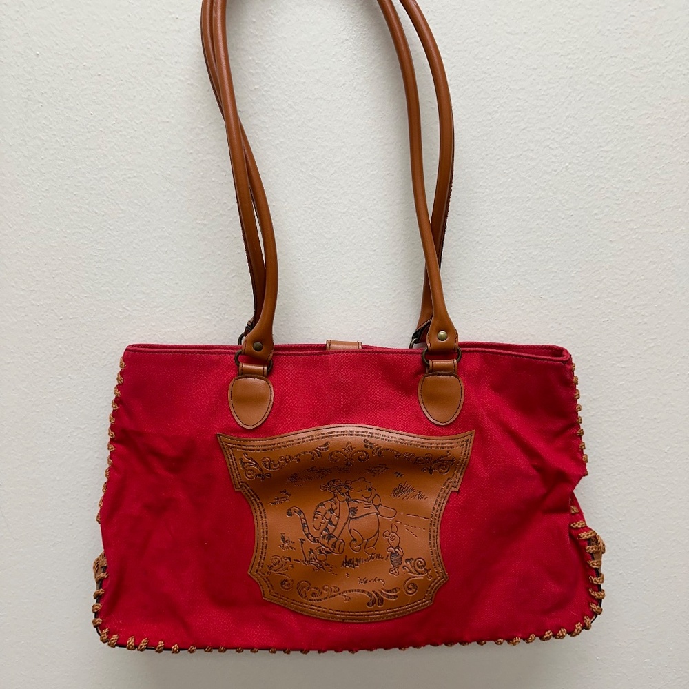 Winnie the Pooh, Tigger & Roo red Canvas tote with embossed leather front design